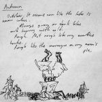 Journal entry with poem and a drawing of Tanner Allen standing on her head