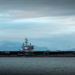 USS Ronald Reagan sitting in Esquimalt Harbour, by Darcy Merrick