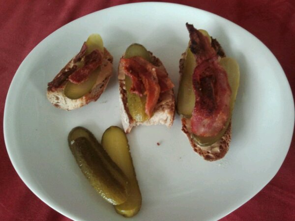 Peanut butter, pickles and bacon on toast. Best sandwich ever.