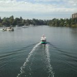 The gorge waterway with a water taxi moving away