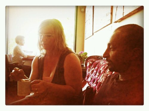 Becky and Bharat have coffee