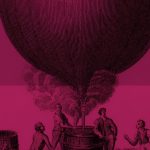 old illustration of men standing around filling a balloon with hot air