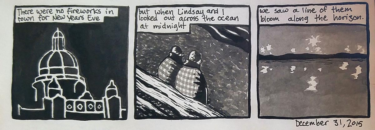Dean's comic: "but when Lindsay and I looked out across the ocean at midnight..."
