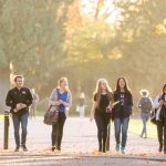 Trinity Western University students walk on campus