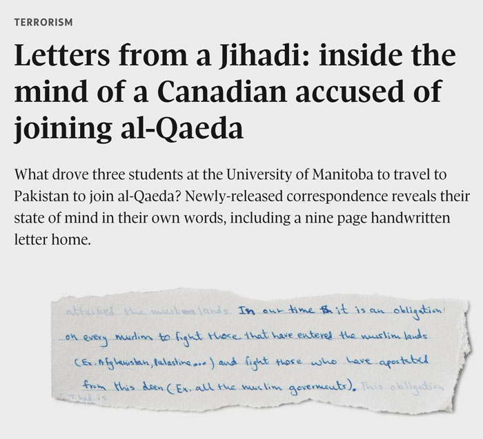 Letters from a Jihadi: inside the mind of a Canadian accused of joining al-Qaeda, The Globe and Mail