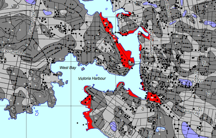 Relative risks of liquefaction from an earthquake in Vicwest