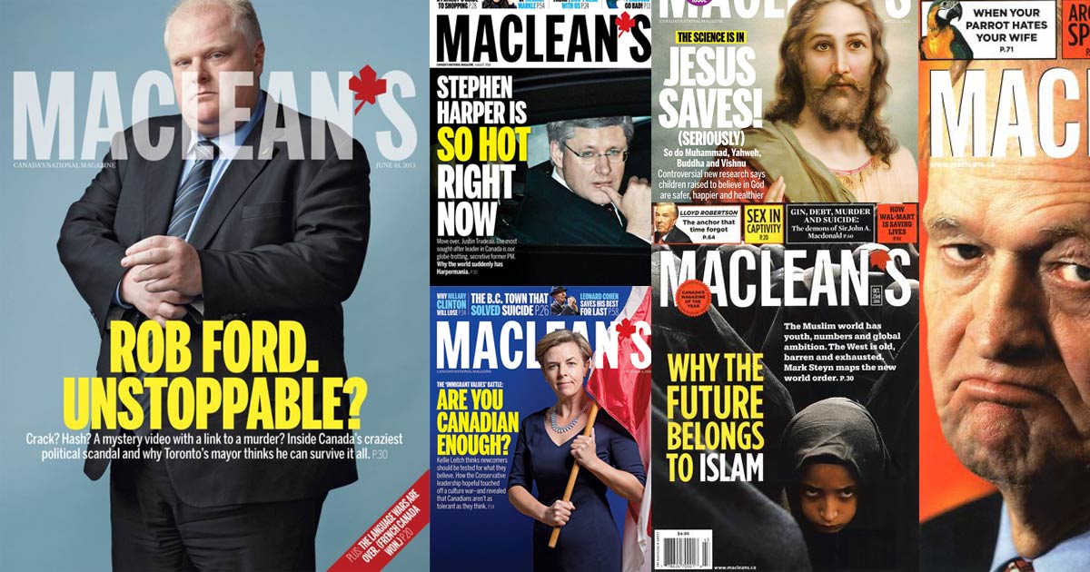 Maclean's cover mash up of Conservative figures; Maclean's is right wing.