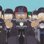Southpark illustration of bigots and assholes riding large motorcycles that are unnecessarily loud.